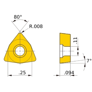 Mitsubishi Materials USA 439970 Turning Insert, WCMT Insert, 21.5 Insert, Trigon Shape, Neutral Cutting, Cermet, Manufacturer's Grade: NX3035