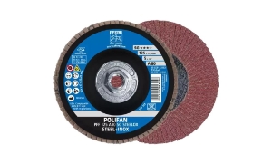 PFERD 62262 Coated Abrasive Flap Disc, 5 in Disc Dia, 5/8-11 in Center Hole, 80 Grit, Medium Grade, Aluminum Oxide Abrasive, Type 27 PFF Flat Disc