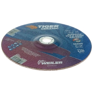 Weiler® Tiger® Ceramic 58323 Cut/Grind Combo Wheel, 9 in Wheel Dia, 1/8 in Wheel Thickness, 7/8 in Center Hole, 30 Grit, Ceramic Abrasive