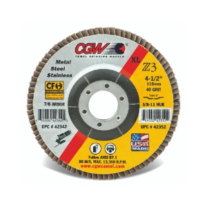 CGW® 42302 Flap Disc, 4-1/2 in Disc Dia, 7/8 in Center Hole, 40 Grit, Coarse Grade, Zirconia Abrasive