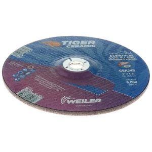 Weiler® Tiger® Ceramic 58333 Grinding Wheel, 9 in Wheel Dia, 1/4 in Wheel Thickness, 7/8 in Center Hole, 24 Grit, Ceramic Abrasive