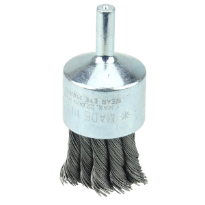 Weiler® 36251 End Brush, 1 in Brush Dia, Knot Wire, 0.02 in Filament/Wire Diameter, Steel Fill, 7/8 in Trim Length