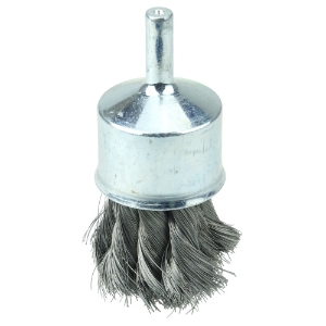 Weiler® 10187 End Brush, 1-1/8 in Brush Dia, Knot Wire, 0.0118 in Filament/Wire Diameter, Steel Fill, 1-1/8 in Trim Length