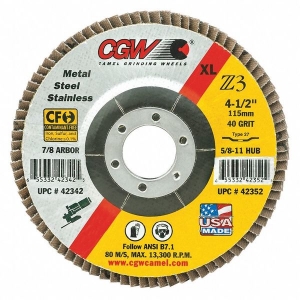 CGW® 53021 Flap Disc, 6 in Disc Dia, 7/8 in Center Hole, 36 Grit, Extra Coarse Grade, Zirconia Abrasive