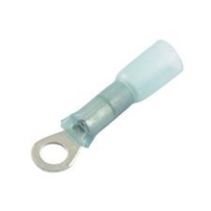 Ring Terminal, 16-14 AWG Conductor, Blue, Adhesive Lined Heat Shrink Tubing, #10 Stud