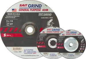 UA® SAIT® 20079 Depressed Center Wheel, 6 in Wheel Dia, 1/4 in Wheel Thickness, 7/8 in Center Hole, 24 Grit, Aluminum Oxide Abrasive