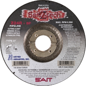 SAIT® Sait Z-Tech™ 22623 High Performance Depressed Center Wheel, 6 in Dia x 1/8 in THK, 7/8 in Center Hole, 24 Grit, Zirconia Abrasive