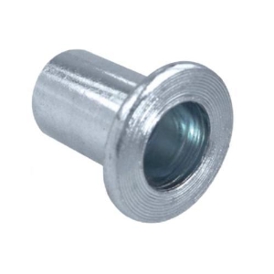 Rivet Nut, Round Body, Steel, #6-32 Thread, Zinc Clear Trivalent Chromate, 0.438 in Length