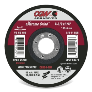 CGW® 54273 Cut-Off Wheel, 5 in Wheel Dia, 1/4 Wheel Thickness, 24 Grit, Ceramic Abrasive