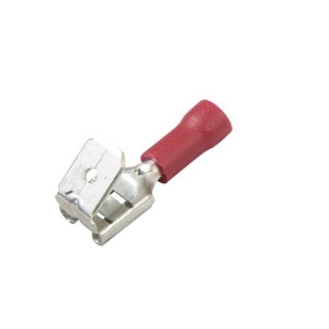 Push-On Terminal, Insulated, 22 to 18 AWG Conductor, Vinyl Insulation, Red, 300 V, Specifications: 0.25 in, 105 deg C deg C