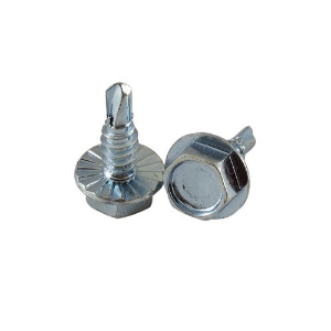 Fehr Bros C6322-1000 Self Drilling Screw, Metric, 1/4-14, 3/4 in Overall Length, Hex Serrated Washer, Tap Drive, Zinc Plated, Grade 2 Grade