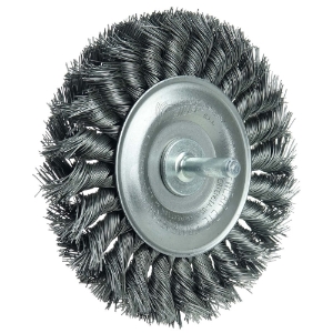 Weiler® 17687 Stem-Mounted Wheel, 4 in Brush Dia, 1/2 in Face Width, 0.014 in Filament/Wire Diameter, Knot Wire