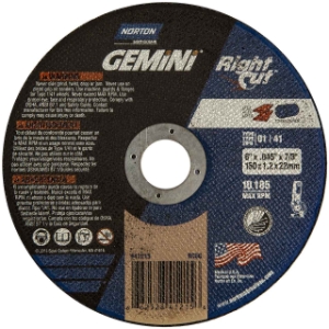 Norton Saint Gobain Gemini® 66252841215 Cut-Off Wheel, 6 in Wheel Dia, 0.045 in Wheel Thickness, 7/8 in Center Hole, 36 Grit, Aluminum Oxide Abrasive
