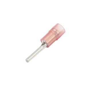 Pin Terminal, Crimp Sleeve, 22 to 18 AWG Conductor, Brass/Nylon, Red, 1000 V, Specifications: 0.08 in, 105 deg C deg C